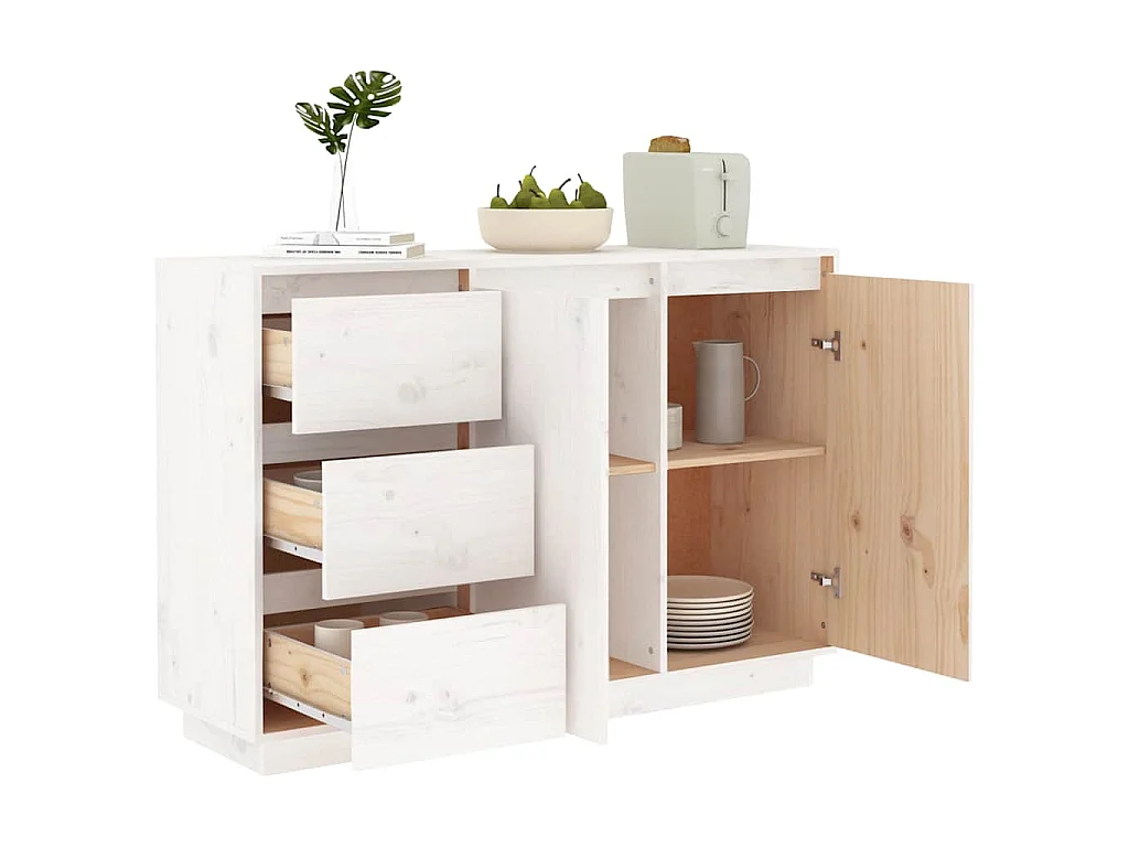 Buffet Blanc 111x34x75 cm Bois massif de pin