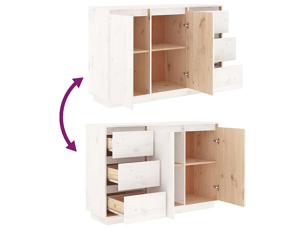 Buffet Blanc 111x34x75 cm Bois massif de pin