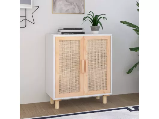 Kauf Unique Sideboard Weiß 60x30x70 cm Massivholz Kiefer und Natur-Rattan