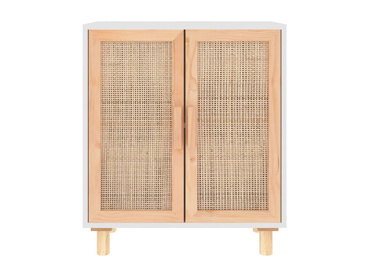 Buffet Blanc 60x30x70 cm Bois de pin massif et rotin naturel