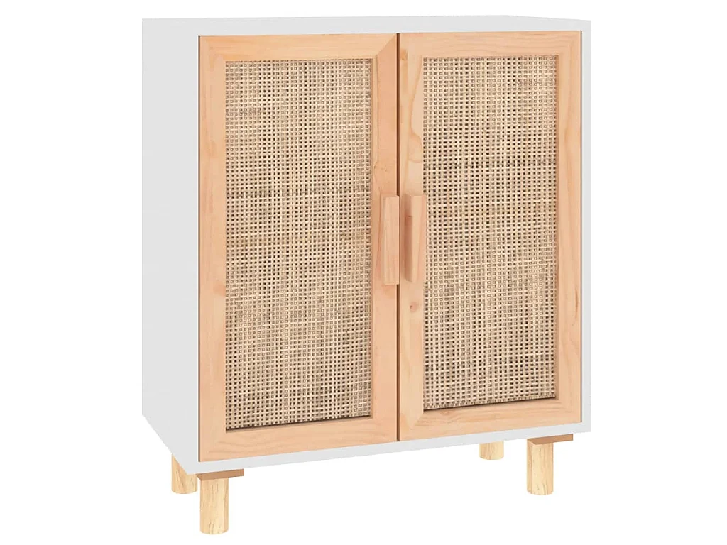 Aparador 60x30x70 cm madeira pinho maciça/vime natural branco