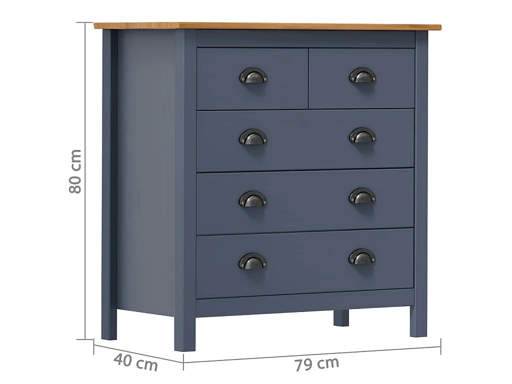 Mesita de noche Hill madera maciza de pino gris 79x40x80 cm