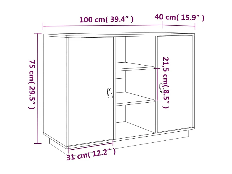 Dressoir 100x40x75 cm massief grenenhout wit