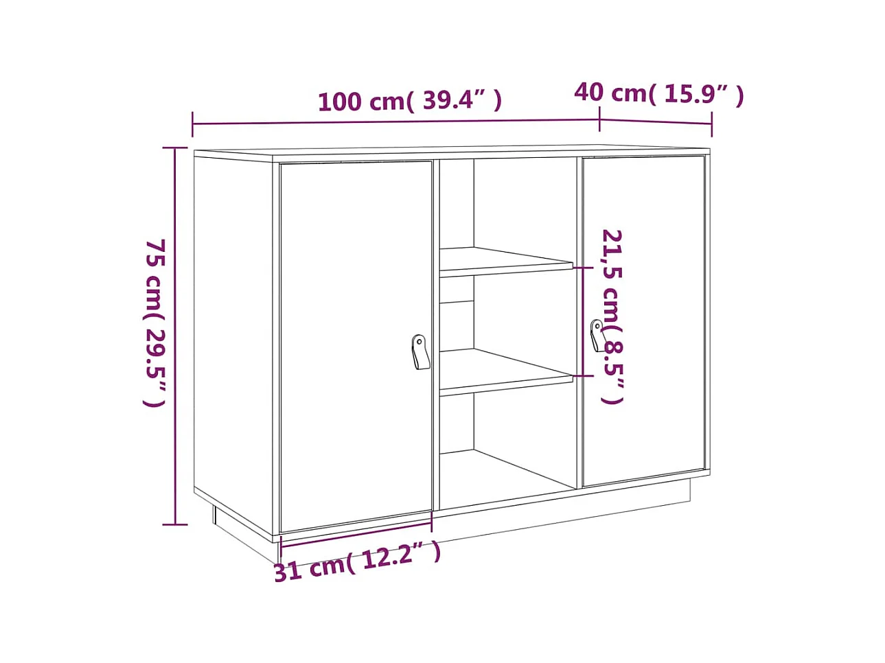 Buffet Blanc 100x40x75 cm Bois massif de pin