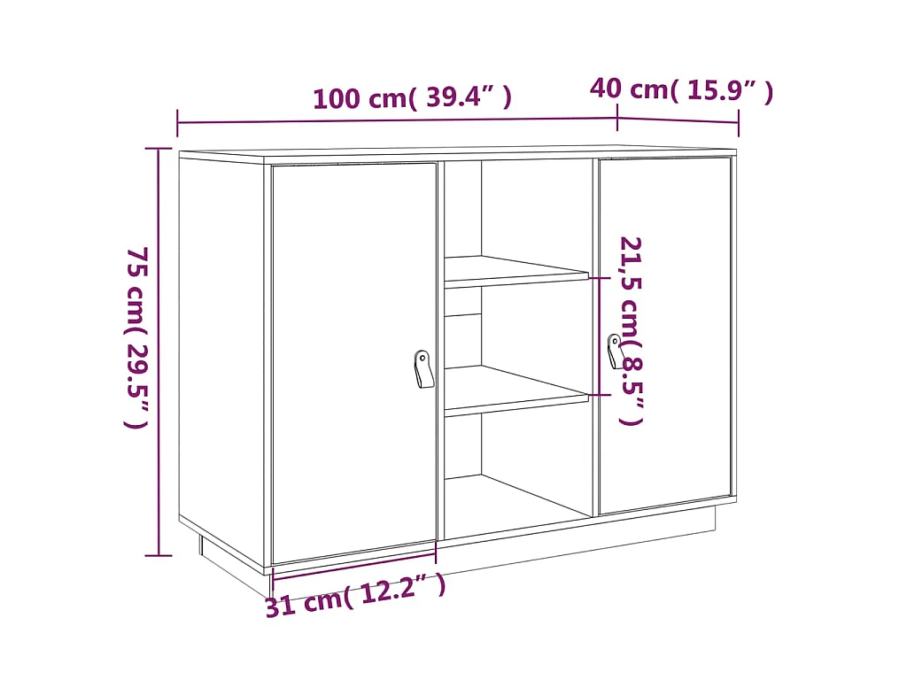 Buffet Blanc 100x40x75 cm Bois massif de pin