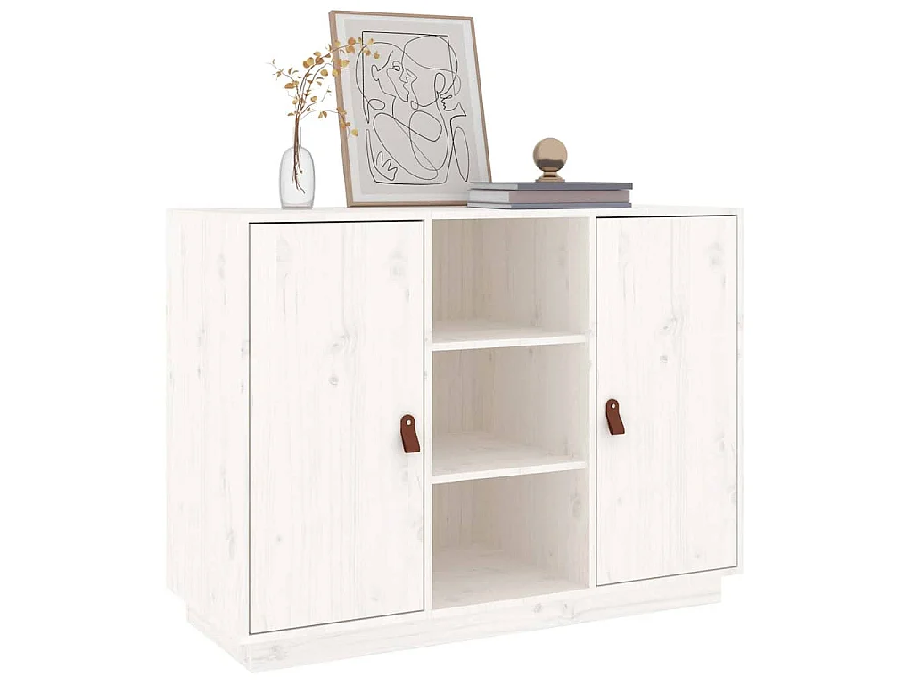 Buffet Blanc 100x40x75 cm Bois massif de pin
