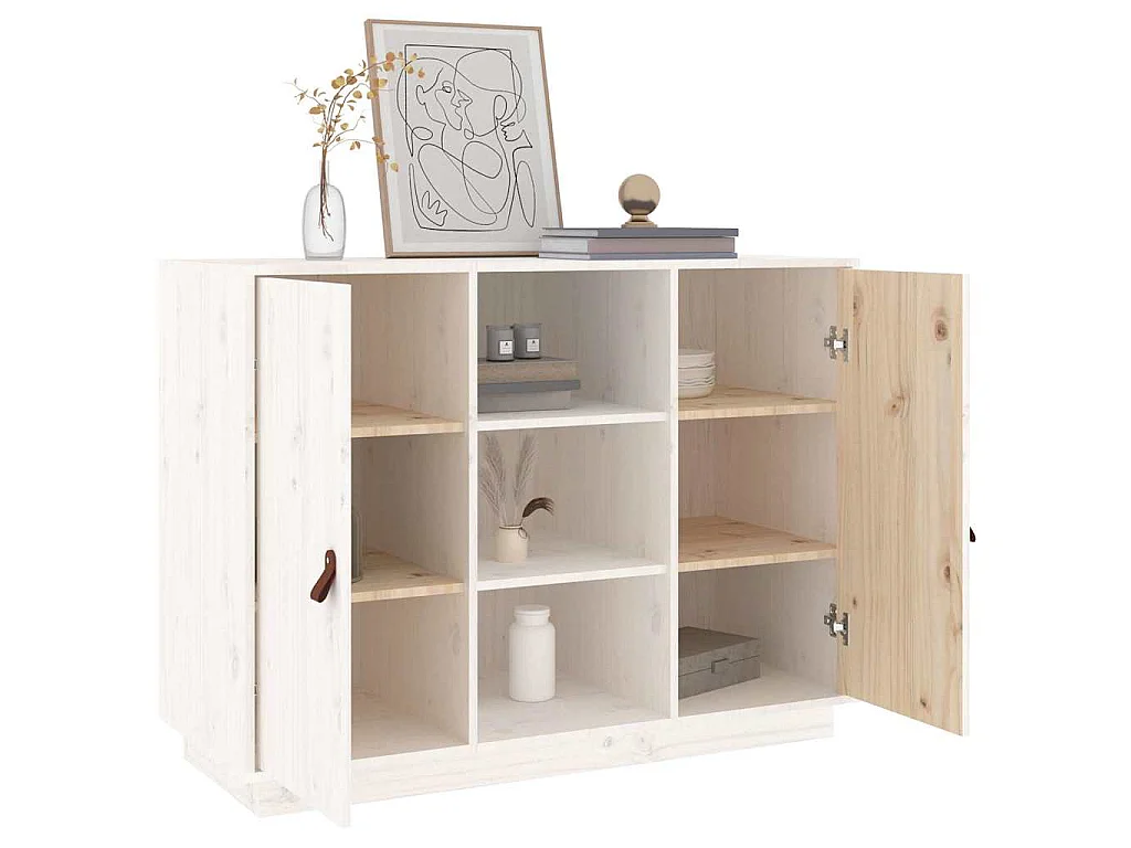Buffet Blanc 100x40x75 cm Bois massif de pin