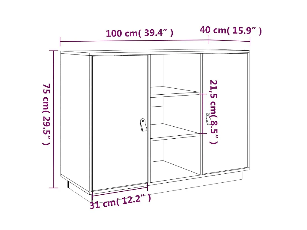 Buffet Blanc 100x40x75 cm Bois massif de pin