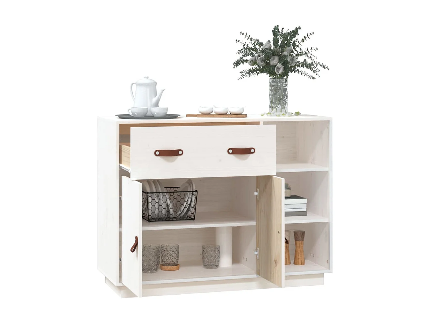 Aparador 98,5x40x75 cm madeira de pinho maciça branco