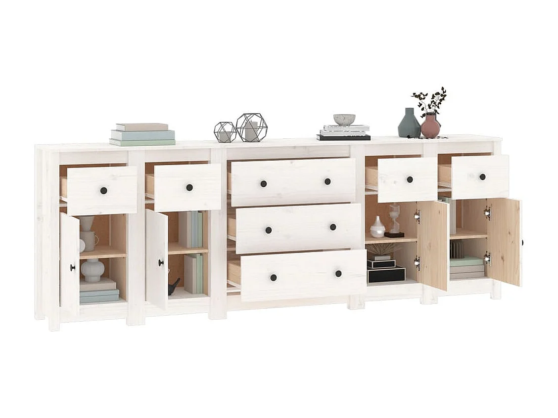 Credenza Bianca 230x35x80 cm in Legno Massello di Pino