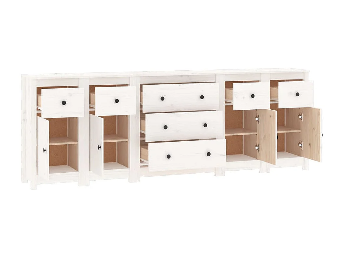 Credenza Bianca 230x35x80 cm in Legno Massello di Pino