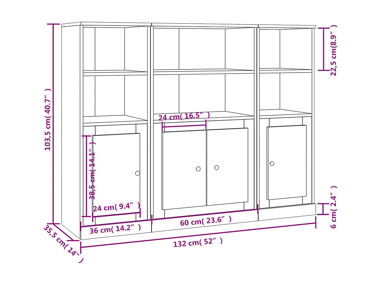 Buffets 3 pcs noir bois d'ingénierie