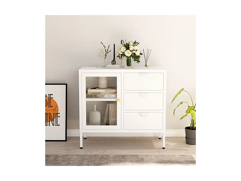 Sideboard Weiß 75x35x70 cm Stahl und Hartglas