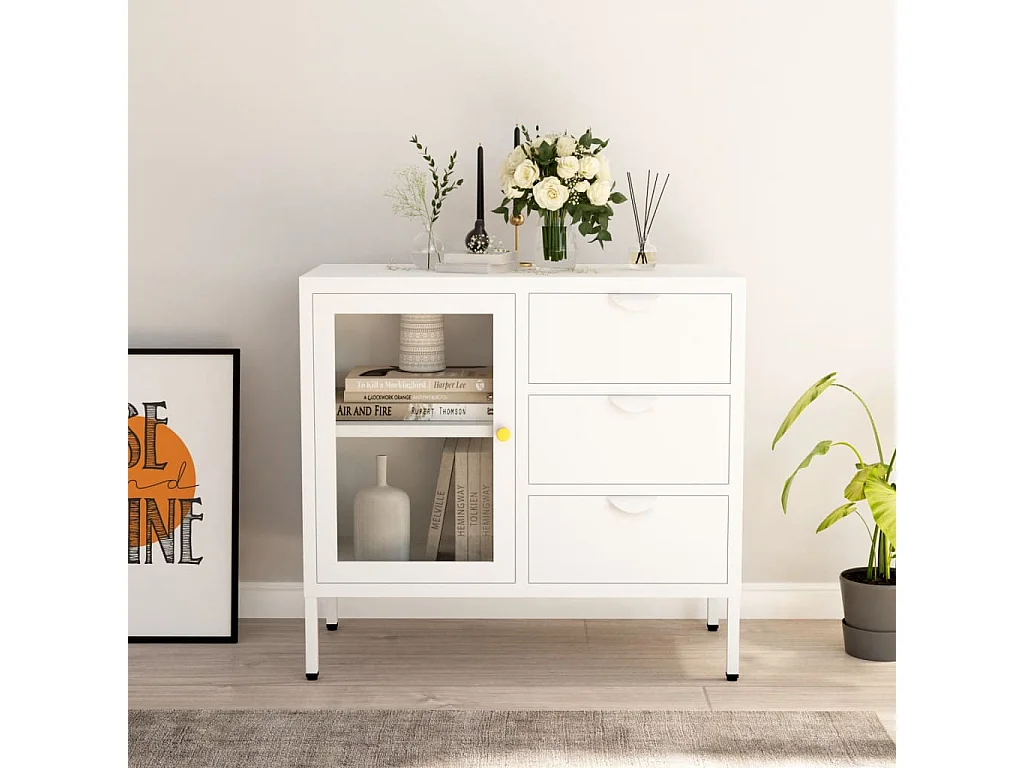 Sideboard Weiß 75x35x70 cm Stahl und Hartglas