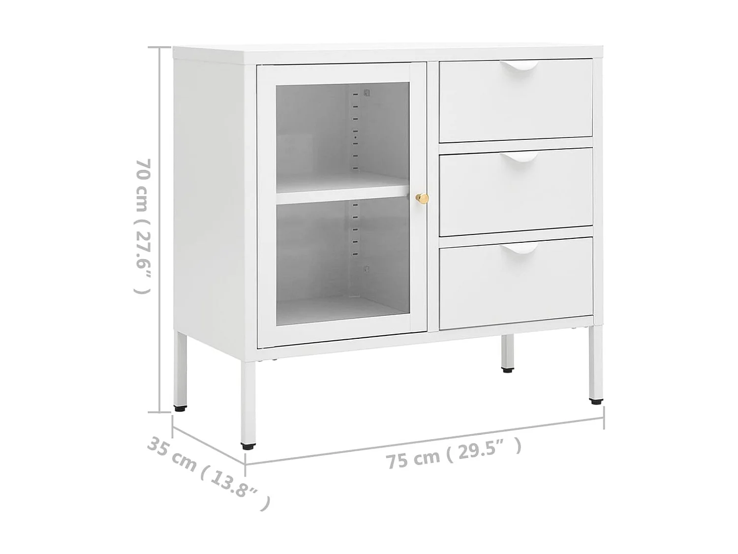 Dressoir 75x35x70 cm staal en gehard glas wit