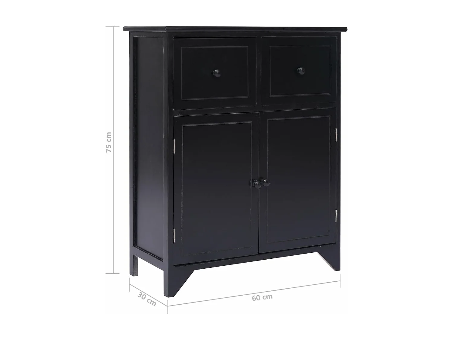 Armoire latérale Noir 60x30x75 cm Bois de Paulownia