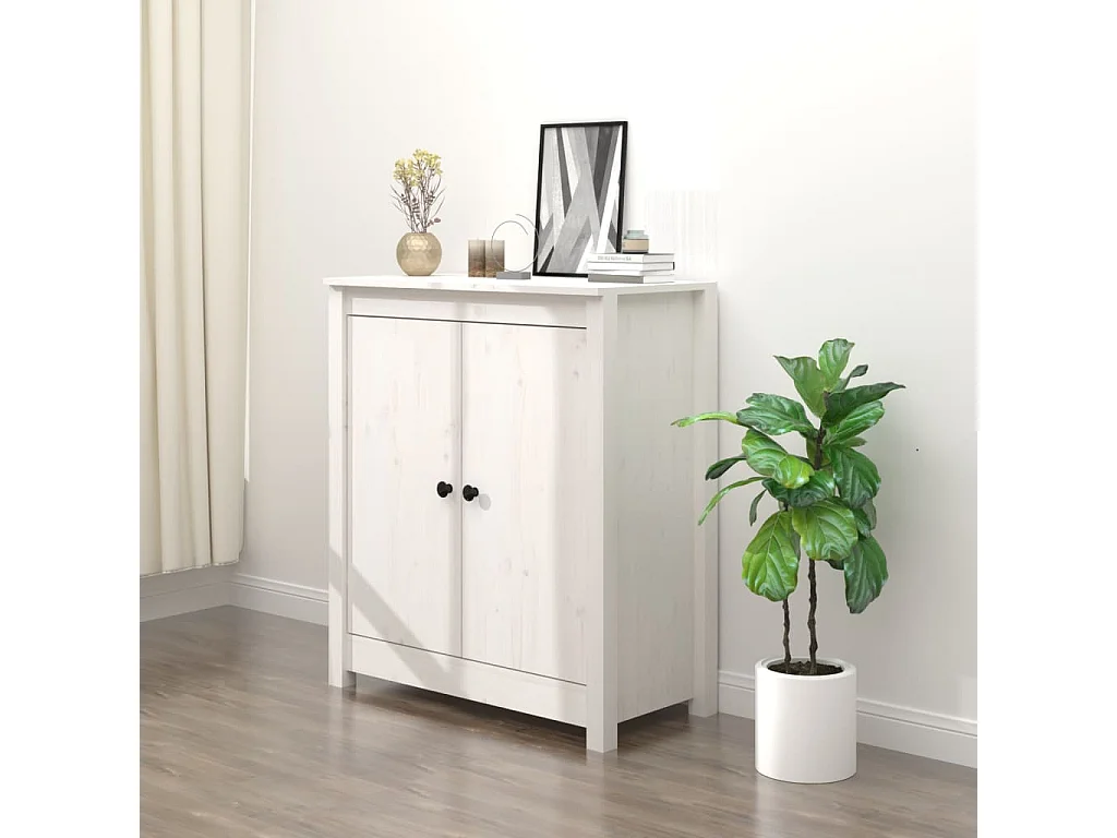 Buffet blanc 70x35x80 cm bois massif de pin