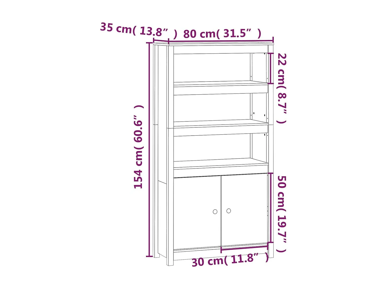 Aparador alto madera maciza de pino negro 80x35x154 cm