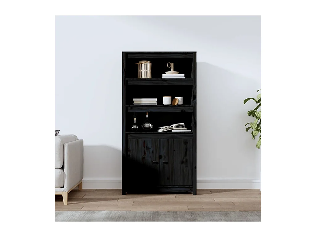 Buffet haut Noir 80x35x154 cm Bois massif de pin