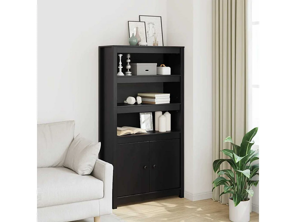 Hoge kast 80x35x154 cm massief grenenhout zwart