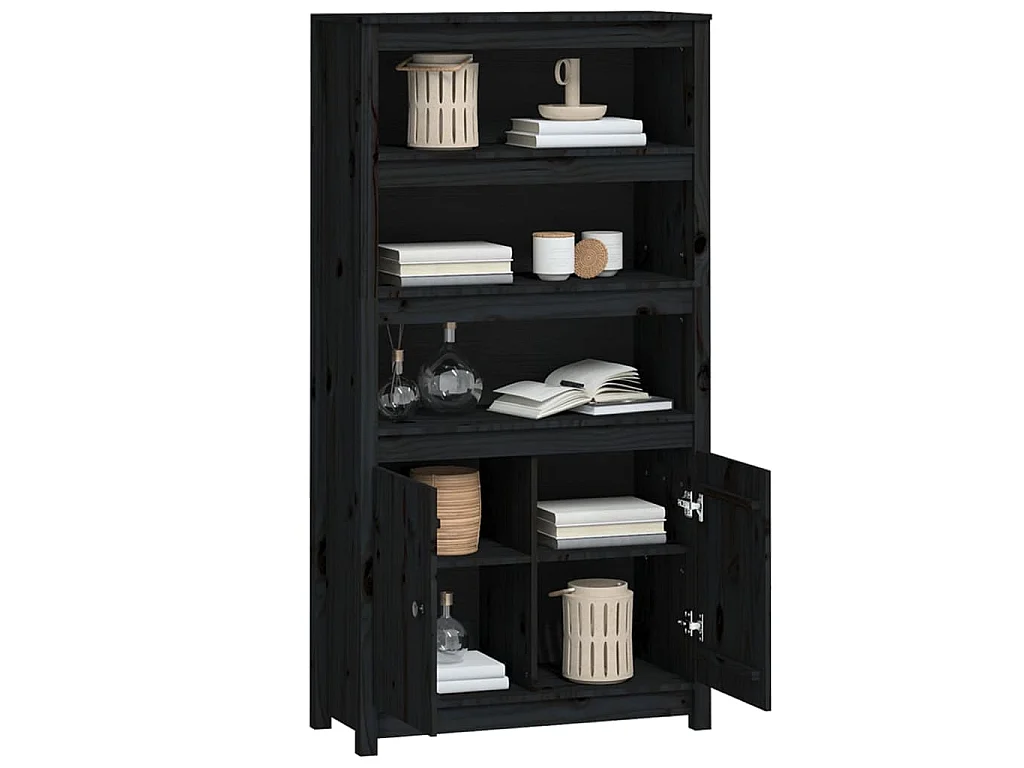 Hoge kast 80x35x154 cm massief grenenhout zwart