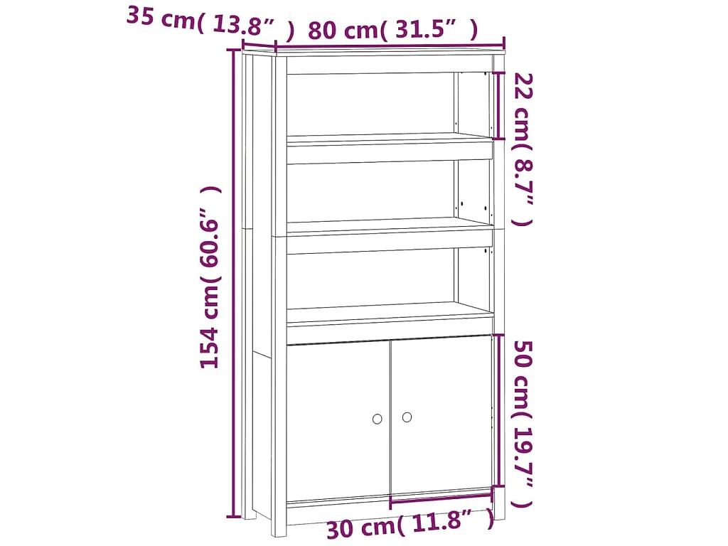 Hoge kast 80x35x154 cm massief grenenhout zwart