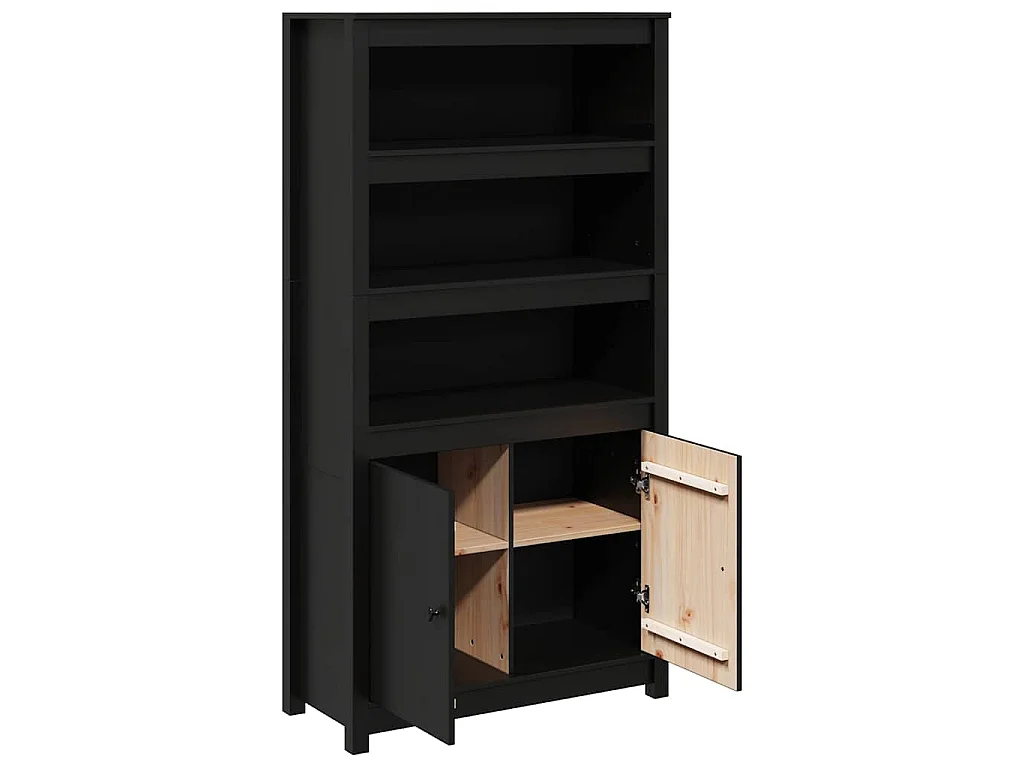 Buffet haut Noir 80x35x154 cm Bois massif de pin
