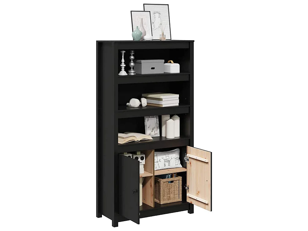 Buffet haut Noir 80x35x154 cm Bois massif de pin