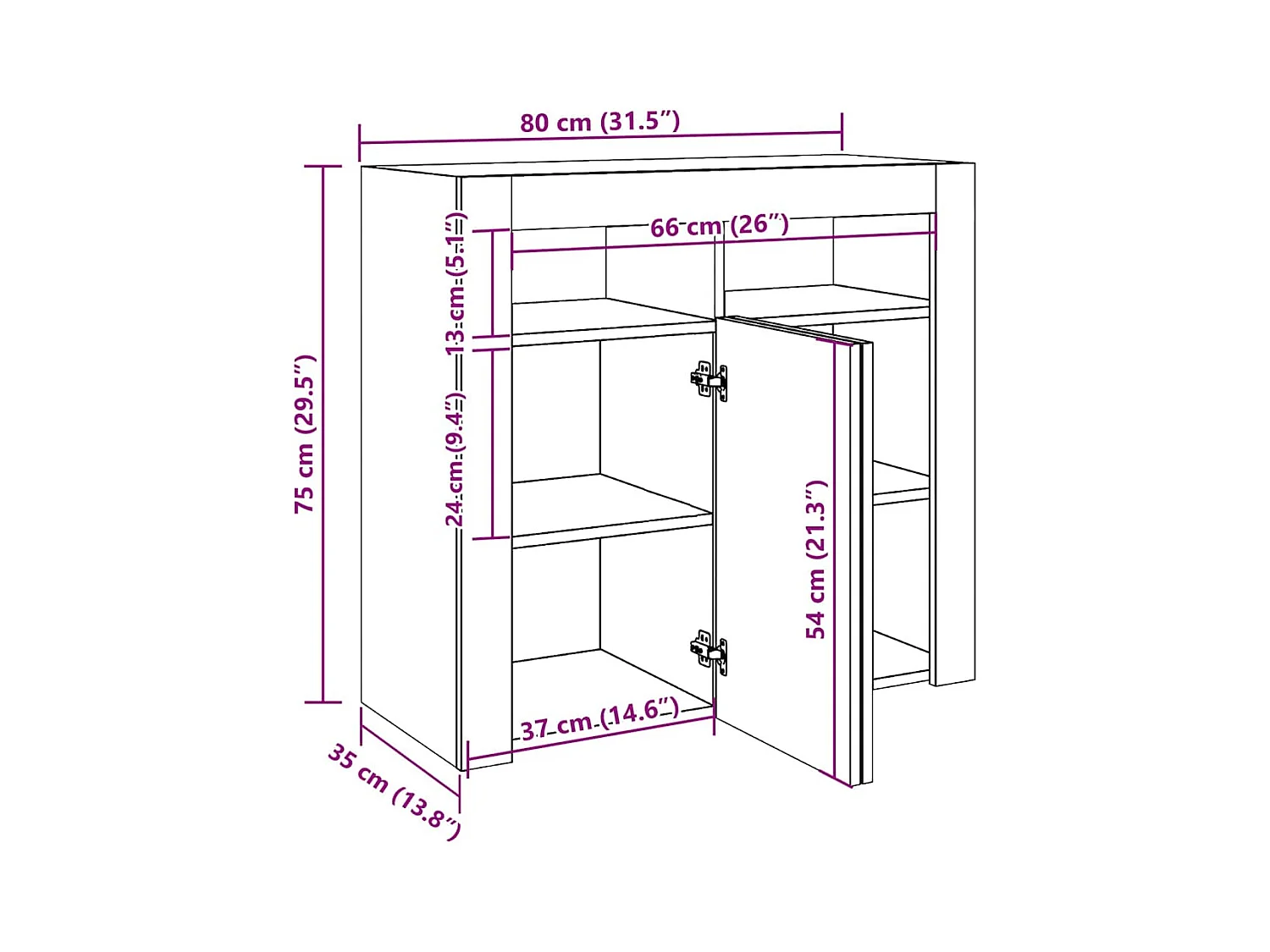Dressoir met LED-verlichting 80x35x75 cm bruin eiken