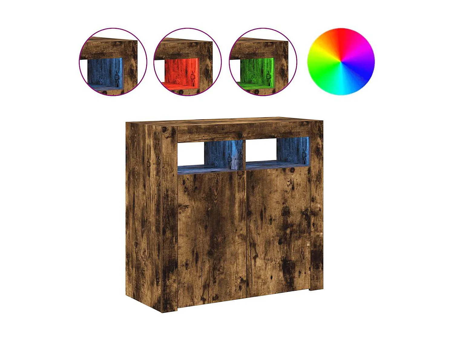 Buffet avec lumières LED chêne fumé 80x35x75 cm