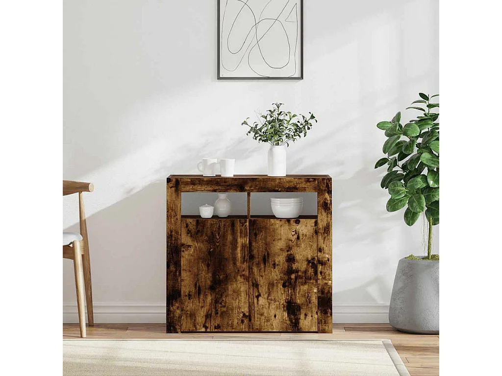 Dressoir met LED-verlichting 80x35x75 cm bruin eiken