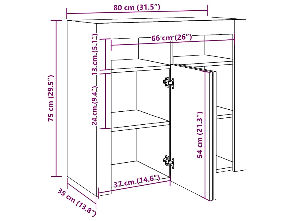 Dressoir met LED-verlichting 80x35x75 cm bruin eiken