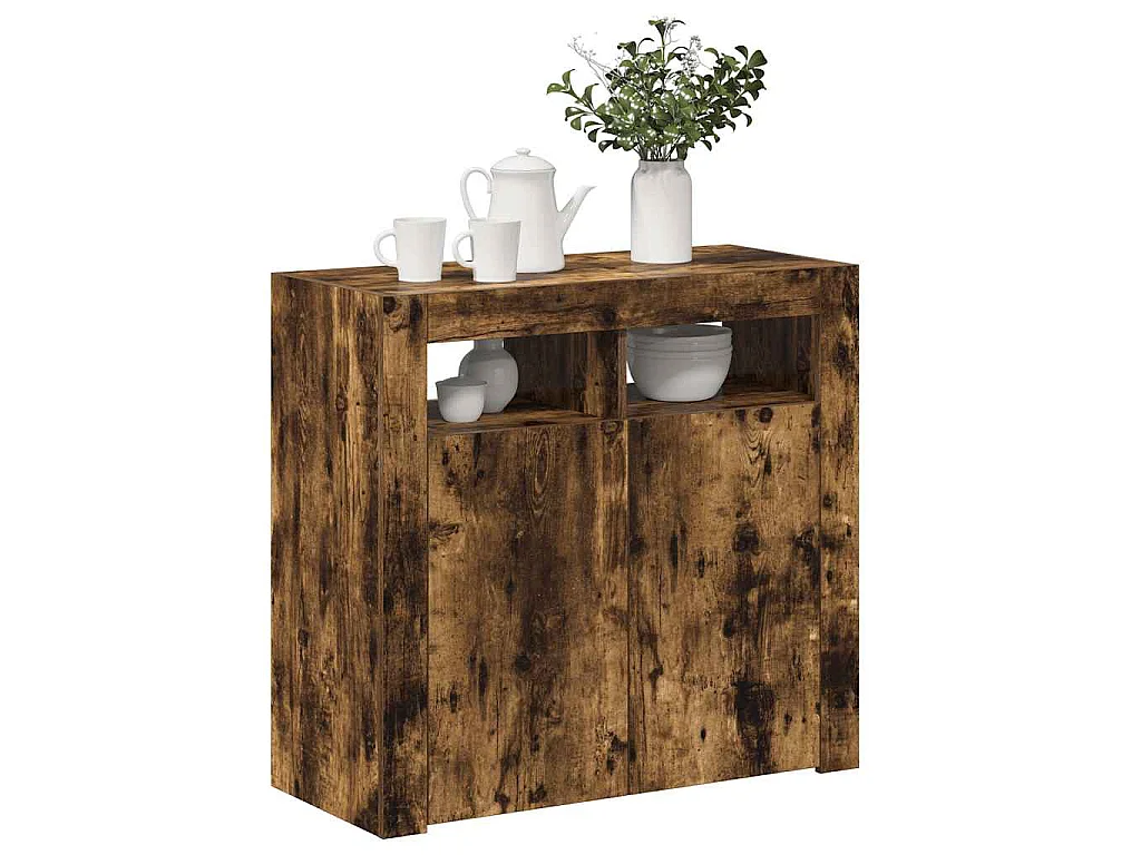 Buffet avec lumières LED chêne fumé 80x35x75 cm