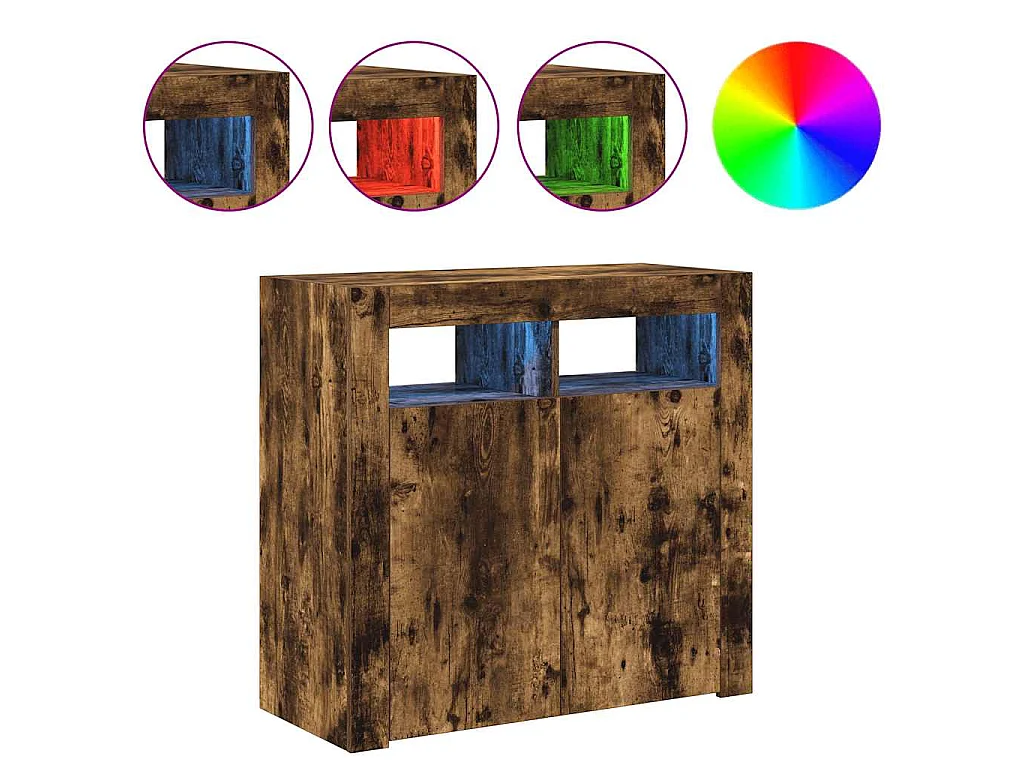 Buffet avec lumières LED chêne fumé 80x35x75 cm