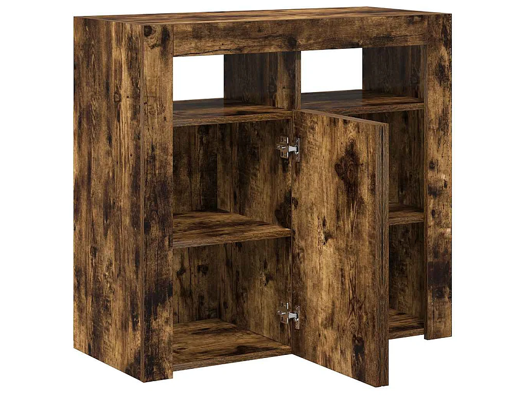 Buffet avec lumières LED chêne fumé 80x35x75 cm