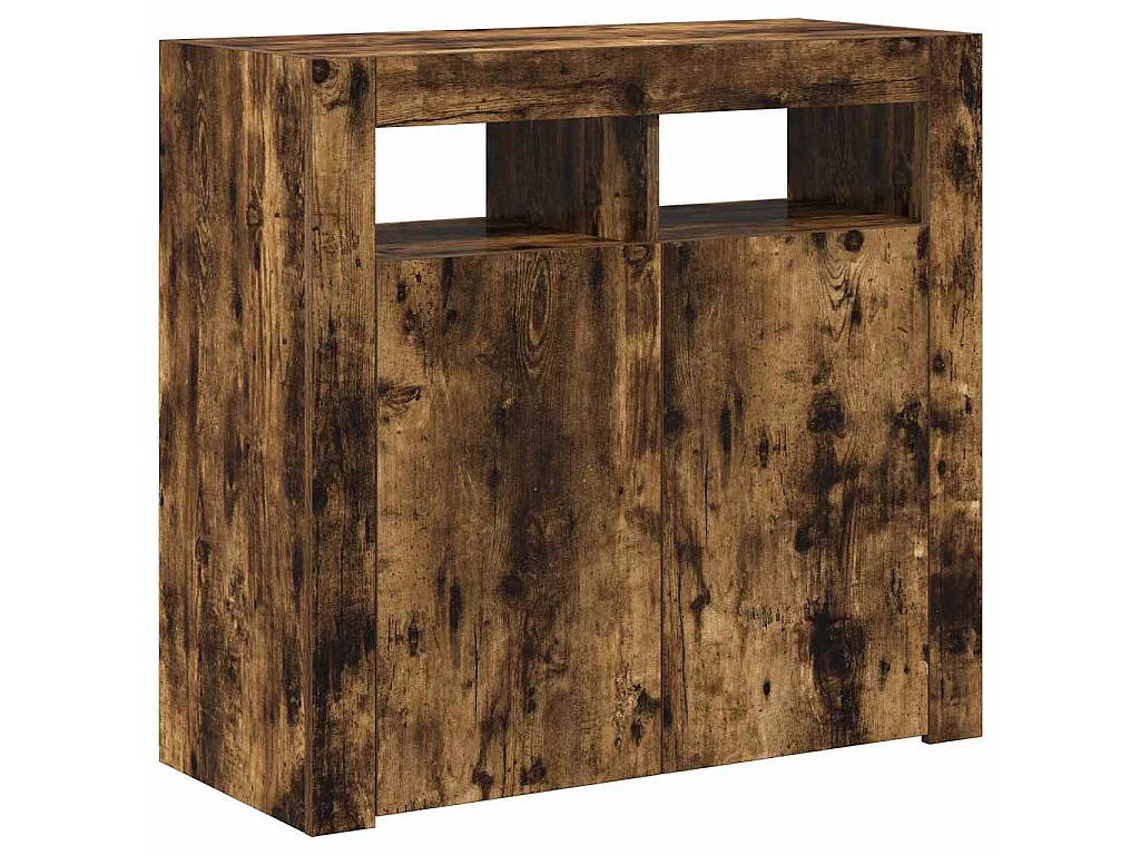 Buffet avec lumières LED chêne fumé 80x35x75 cm