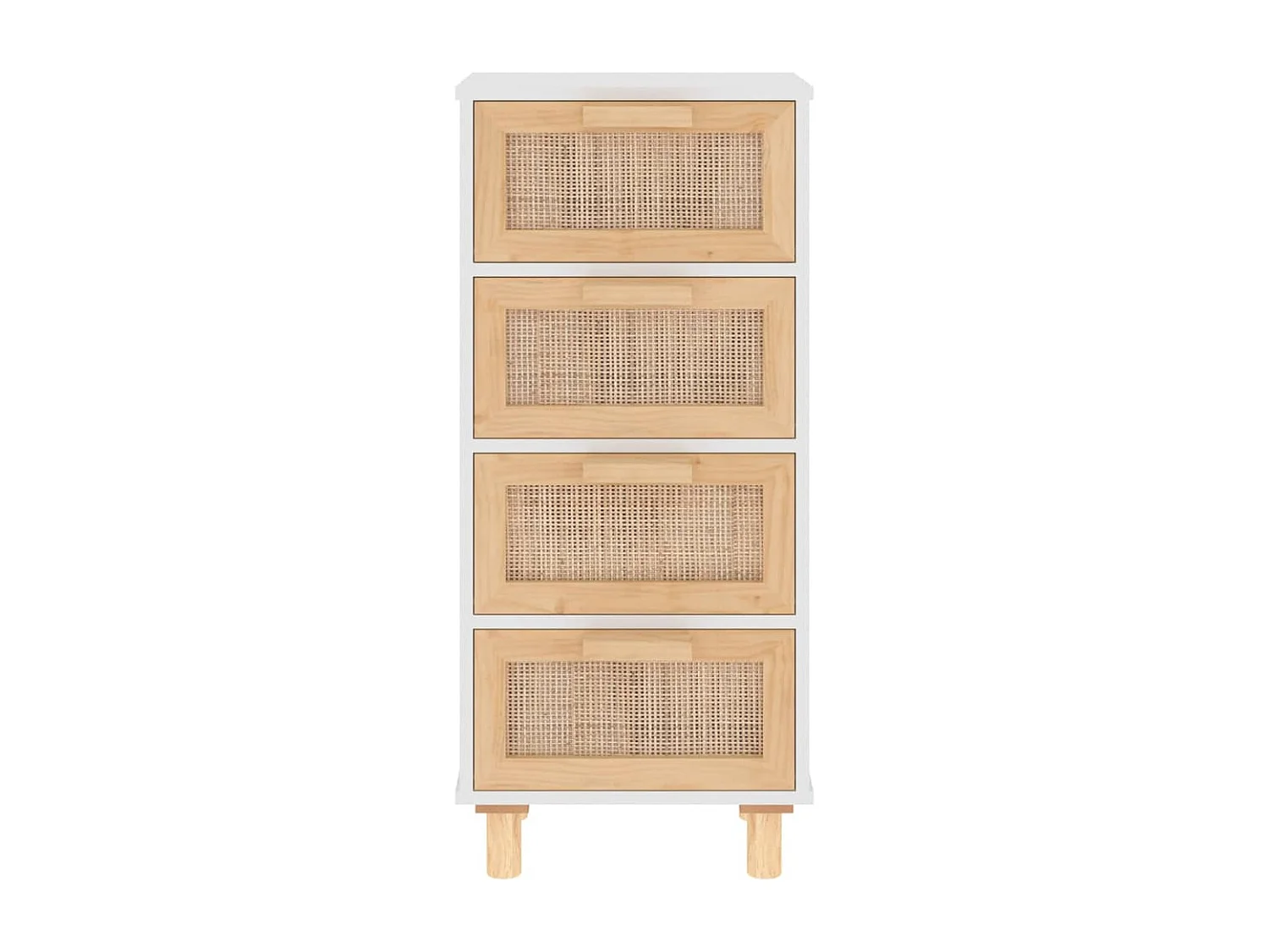 Buffet Blanc 40x30x90 cm Bois de pin massif et rotin naturel