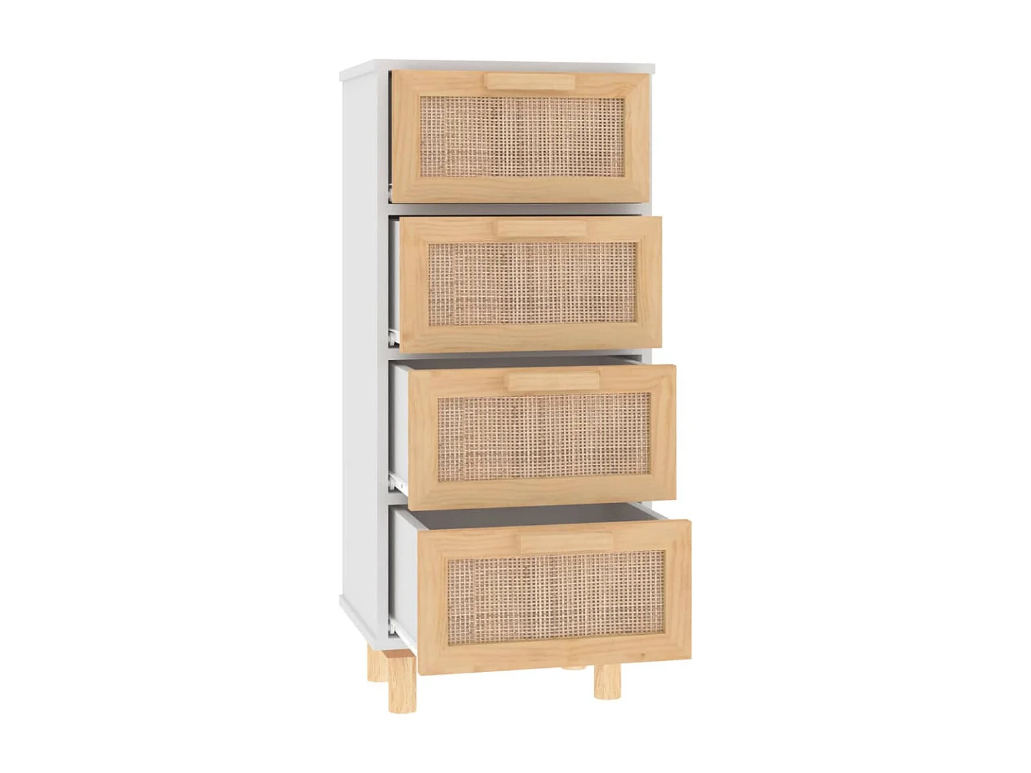 Buffet Blanc 40x30x90 cm Bois de pin massif et rotin naturel