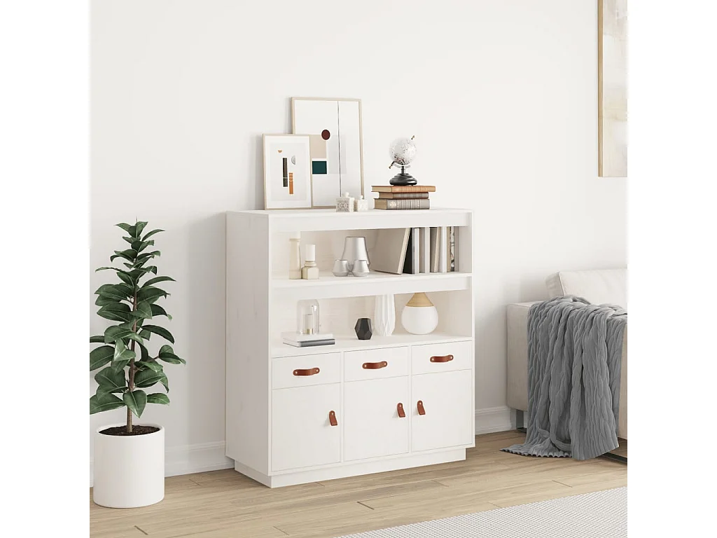 Highboard Weiß 100x40x108,5 cm Massivholz Kiefer