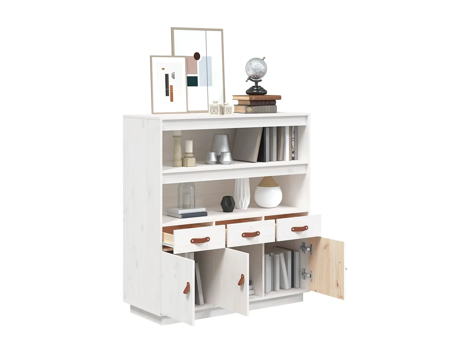 Aparador alto 100x40x108,5 cm pinho maciço branco