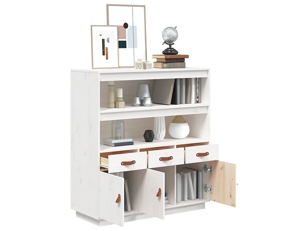 Highboard Weiß 100x40x108,5 cm Massivholz Kiefer
