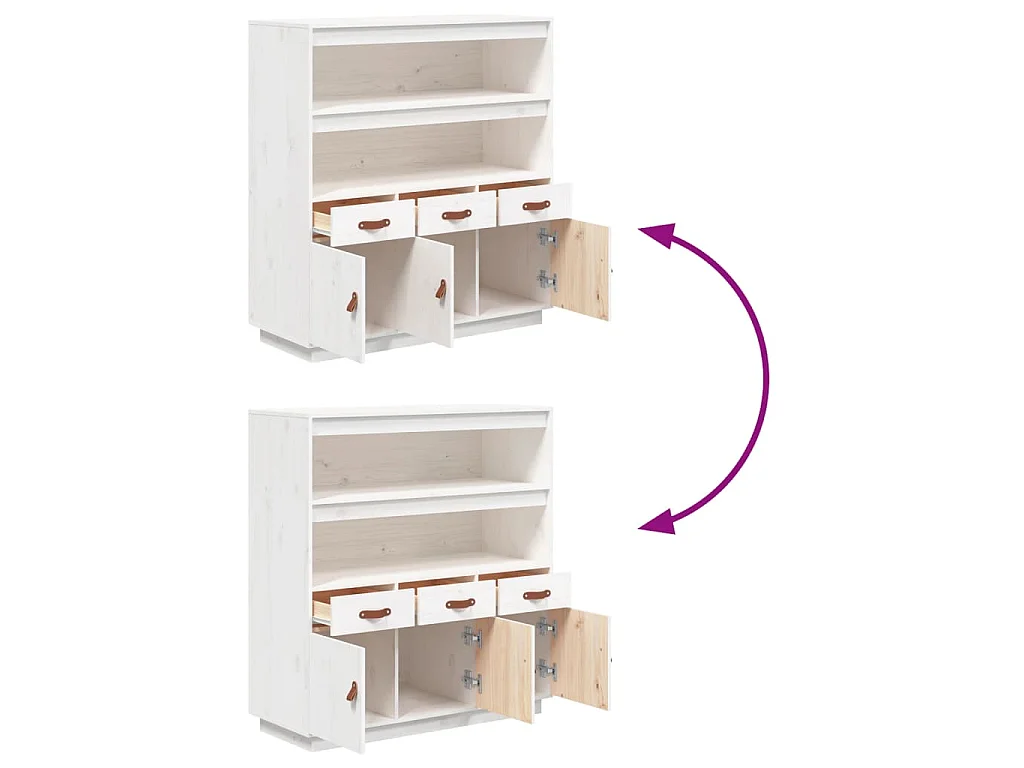 Highboard Weiß 100x40x108,5 cm Massivholz Kiefer