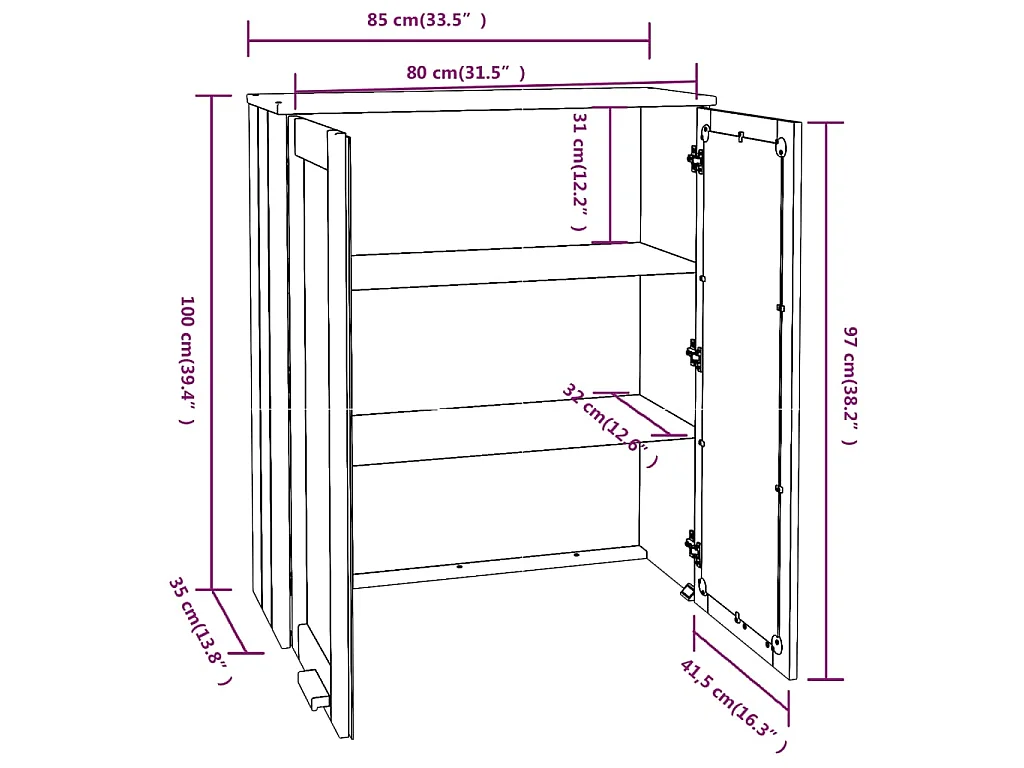 Dessus de buffet HAMAR Marron miel 85x35x100 cm Bois de pin