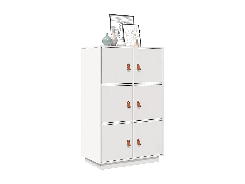 Credenza Bianca 67x40x108,5 cm in Legno Massello di Pino