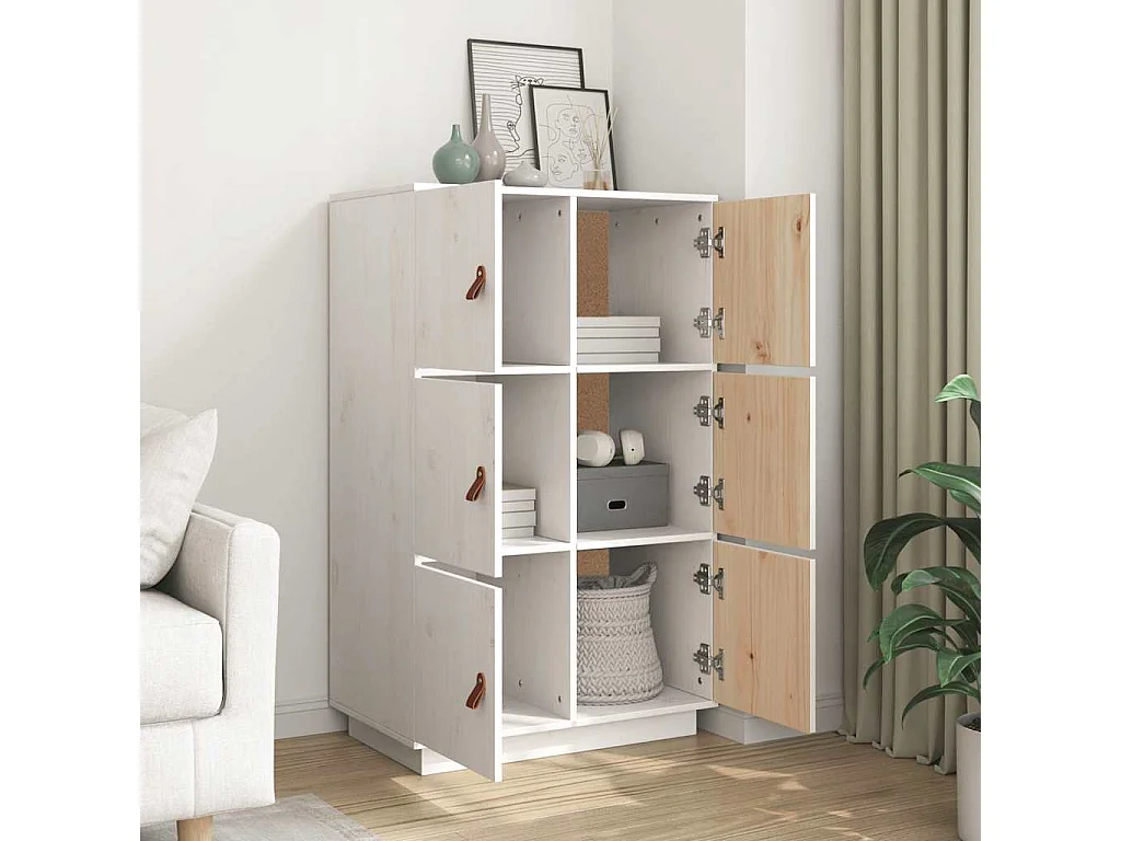 Buffet haut Blanc 67x40x108,5 cm Bois massif de pin