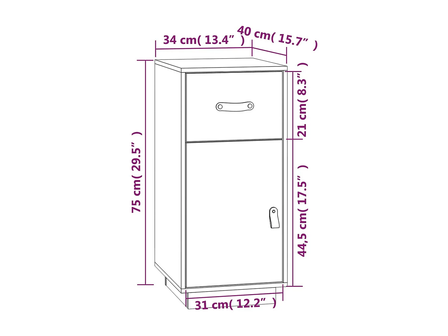 Buffet Blanc 34x40x75 cm Bois massif de pin
