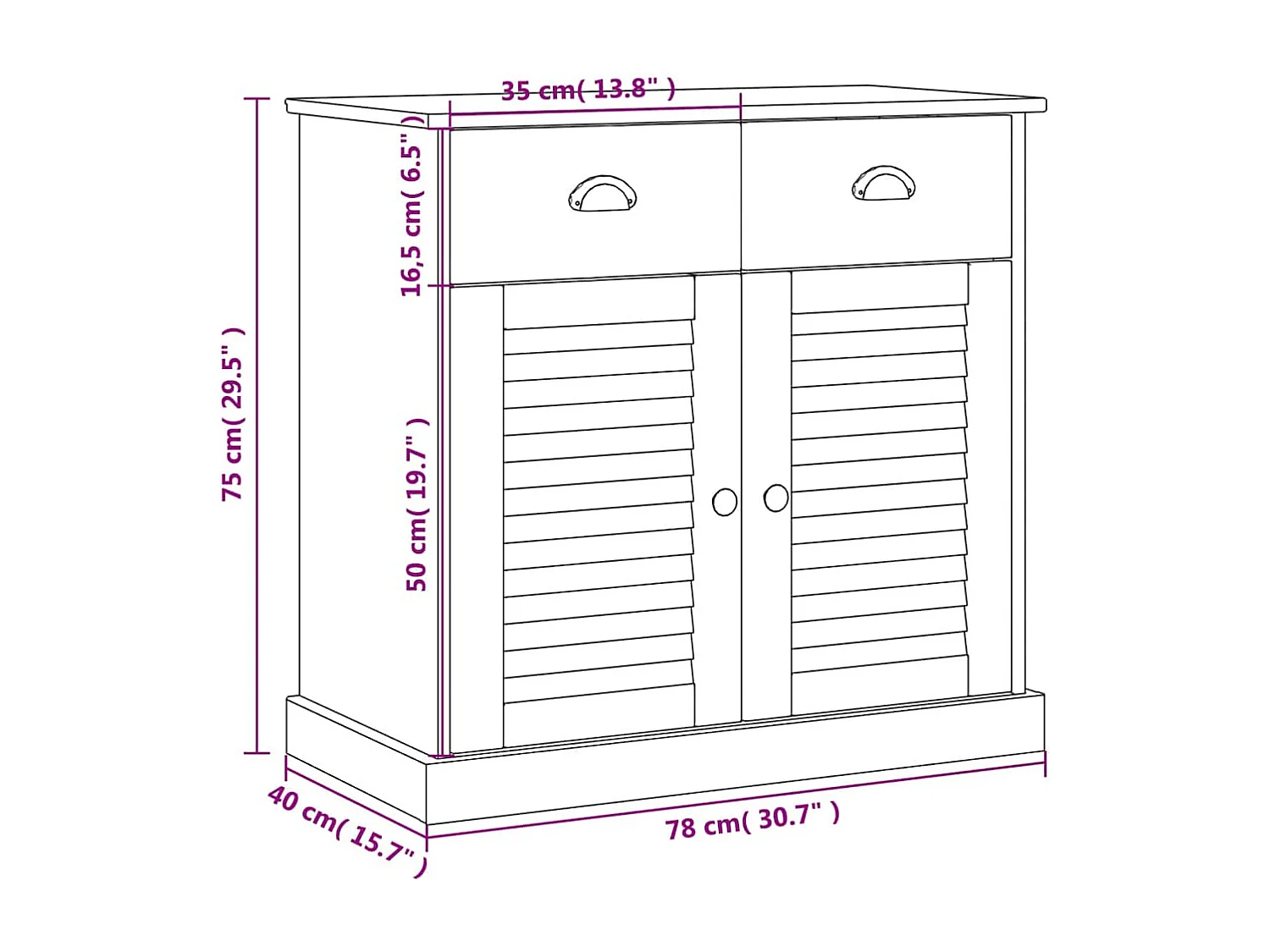 Buffet avec tiroirs VIGO 78x40x75 cm bois massif de pin