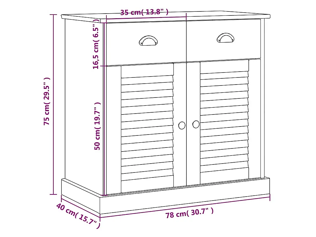 Credenza con Cassetti VIGO 78x40x75cm Legno Massello Pino