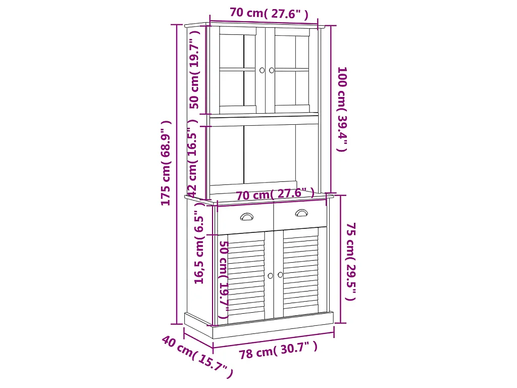 Highboard VIGO Weiß 78x40x175 cm Massivholz Kiefer