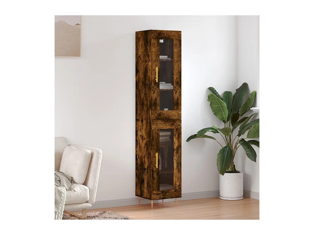Buffet haut Chêne fumé 34,5x34x180 cm Bois d'ingénierie